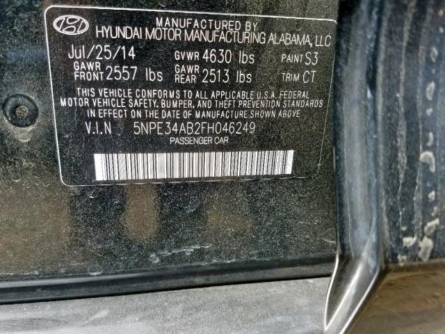 5NPE34AB2FH046249 - 2015 HYUNDAI SONATA SPO BLACK photo 10