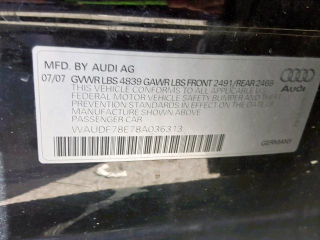 WAUDF78E78A036313 - 2008 AUDI A4 2.0T QU BLACK photo 10