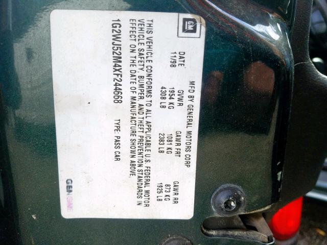 1G2WJ52M4XF244668 - 1999 PONTIAC GRAND PRIX GREEN photo 10