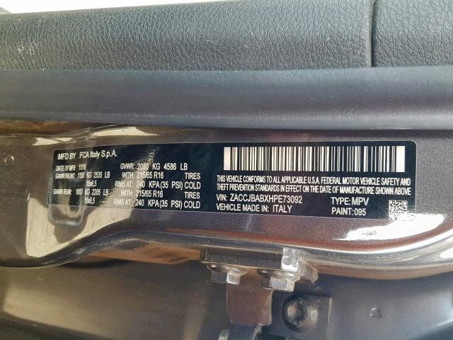 ZACCJBABXHPE73092 - 2017 JEEP RENEGADE S Grafit foto 10