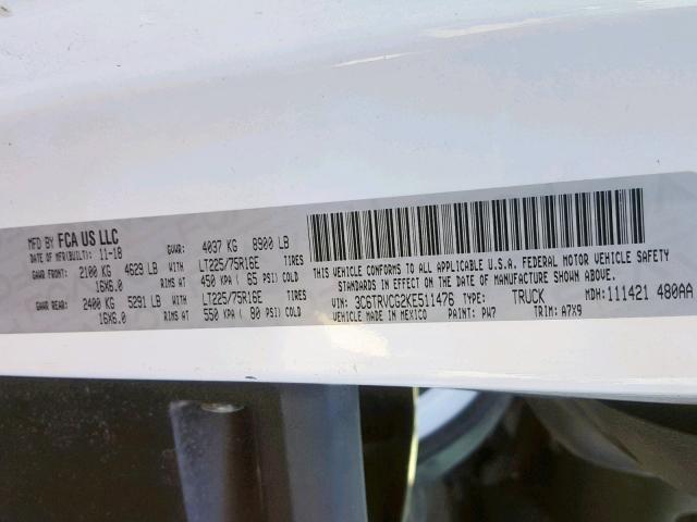 3C6TRVCG2KE511476 - 2019 RAM PROMASTER 白色 照片 10