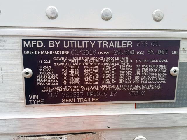 1UYVS2533HP802612 - 2017 UTILITY TRAILER WHITE photo 10