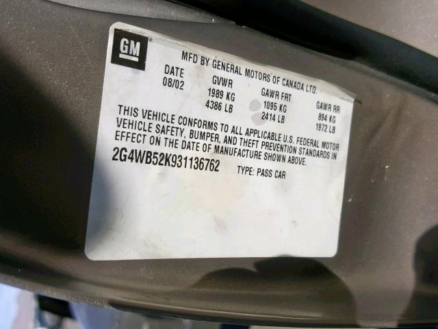 2G4WB52K931136762 - 2003 BUICK REGAL LS GOLD photo 10