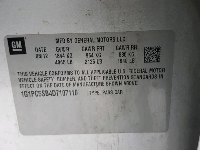 1G1PC5SB4D7107110 - 2013 CHEVROLET CRUZE LT SILVER photo 10