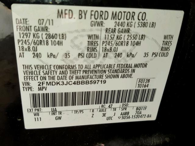 2FMDK3JC4BBB59719 - 2011 FORD EDGE SEL BLACK photo 10