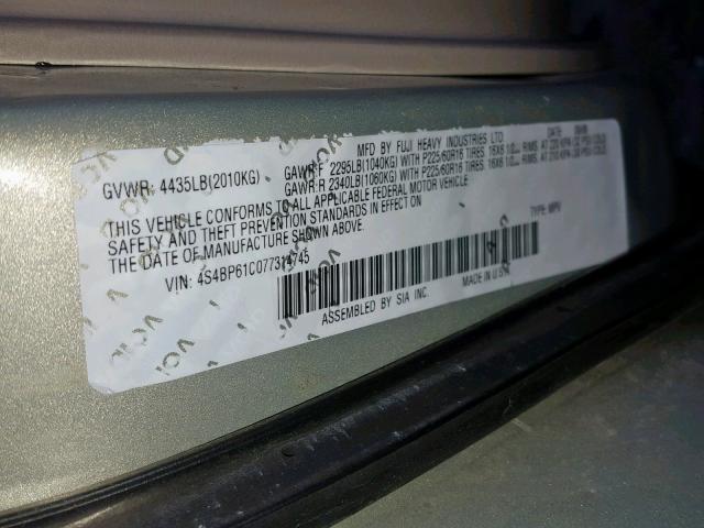 4S4BP61C077314745 - 2007 SUBARU LEGACY OUT TAN photo 10