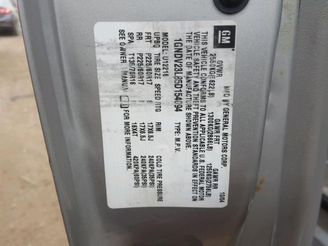 1GNDV23L85D154094 - 2005 CHEVROLET UPLANDER L 银色 照片 10