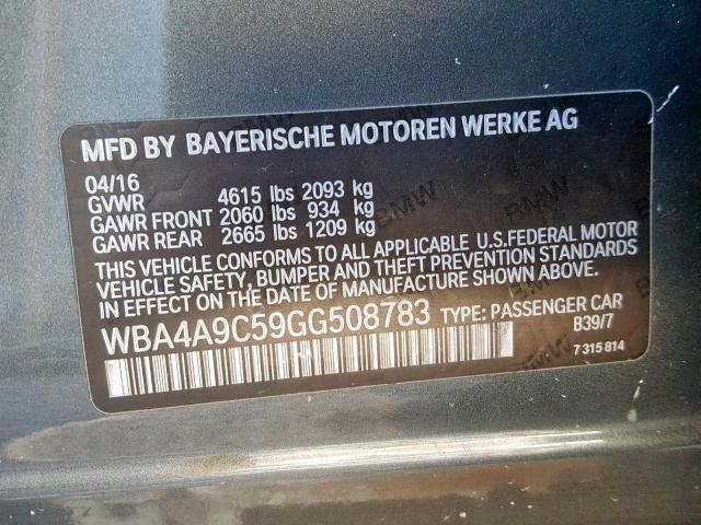 WBA4A9C59GG508783 - 2016 BMW 428 I GRAN GRAY photo 10