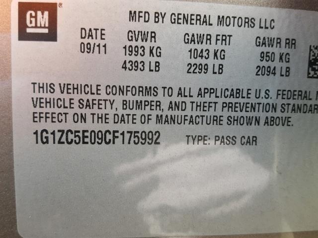 1G1ZC5E09CF175992 - 2012 CHEVROLET MALIBU 1LT თაფლისფერი ფოტო 10