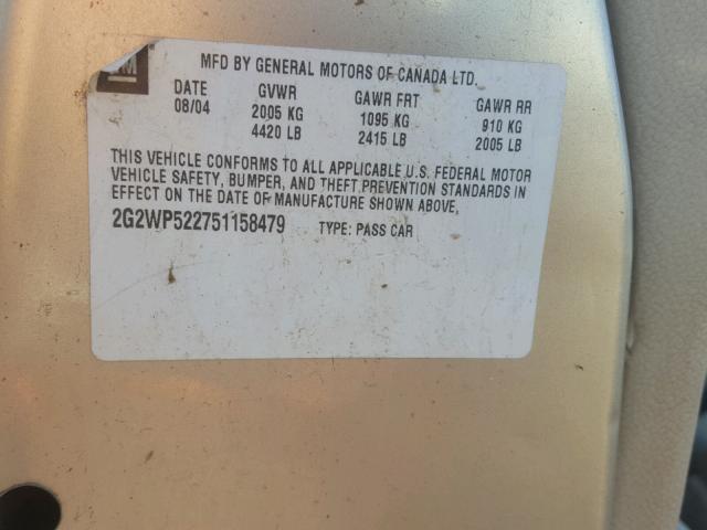 2G2WP522751158479 - 2005 PONTIAC GRAND PRIX GOLD photo 10