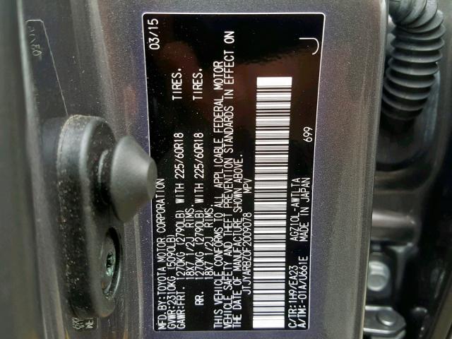 JTJYARBZ0F2009078 - 2015 LEXUS NX 200T GRAY photo 10