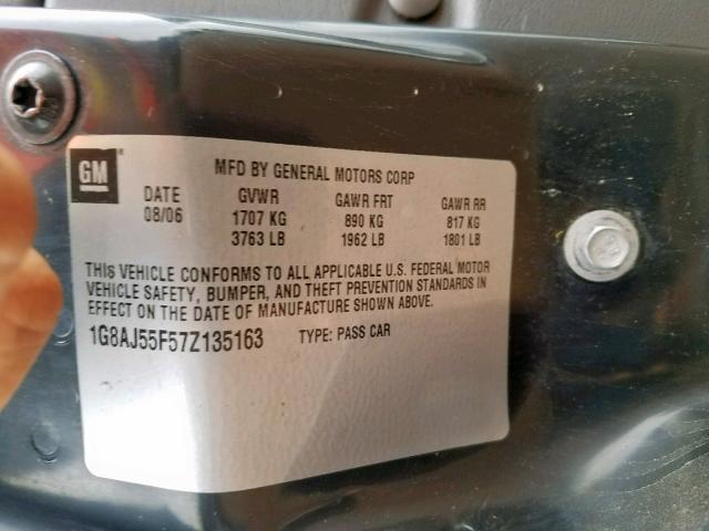 1G8AJ55F57Z135163 - 2007 SATURN ION LEVEL WHITE photo 10