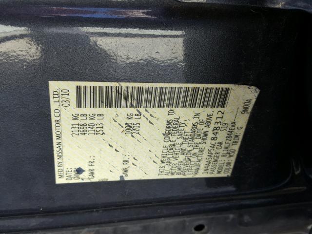 1N4AA5AP5AC848312 - 2010 NISSAN MAXIMA S GRAY photo 10