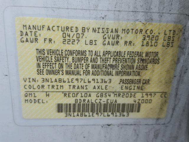 3N1AB61E97L691363 - 2007 NISSAN SENTRA 2.0 WHITE photo 10