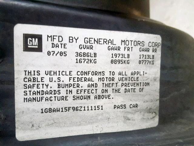 1G8AW15F96Z111151 - 2006 SATURN ION LEVEL BLACK photo 10