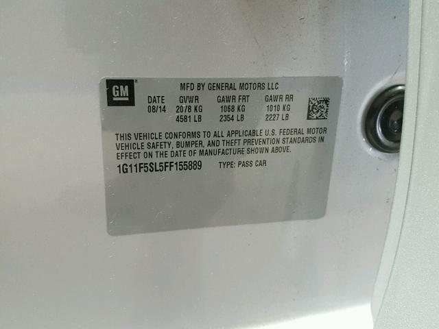 1G11F5SL5FF155889 - 2015 CHEVROLET MALIBU LTZ 银色 照片 10