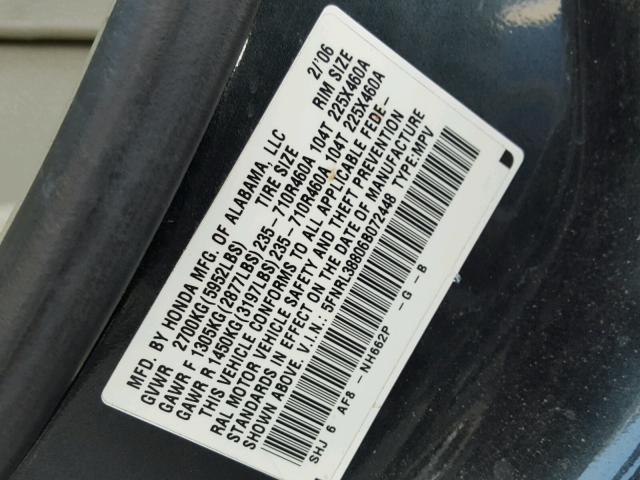 5FNRL38806B072448 - 2006 HONDA ODYSSEY TO GREEN photo 10