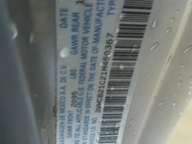 3VWCB21C21M450367 - 2001 VOLKSWAGEN NEW BEETLE 银色 照片 10