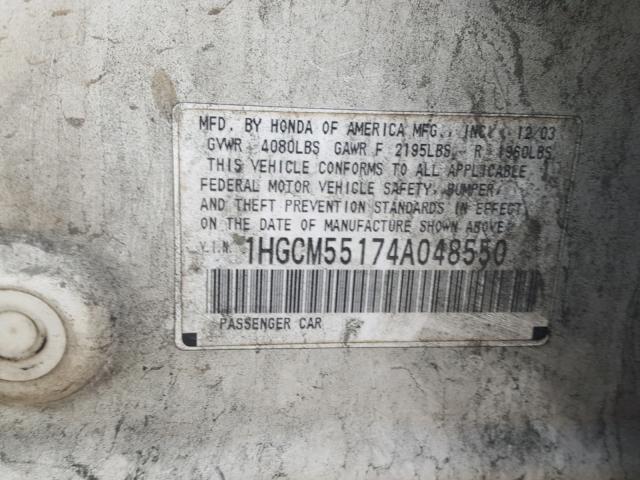 1HGCM55174A048550 - 2004 HONDA ACCORD DX WHITE photo 10