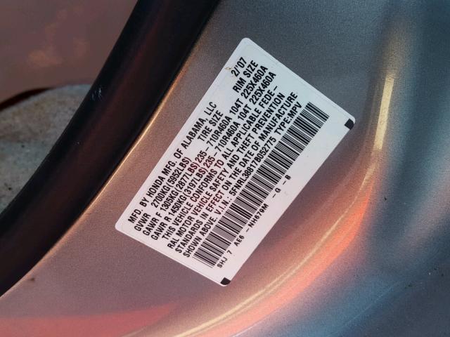 5FNRL38817B052775 - 2007 HONDA ODYSSEY TO SILVER photo 10