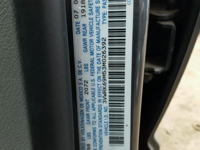 3VWRK69M53M026392 - 2003 VOLKSWAGEN JETTA GL GRAY photo 10