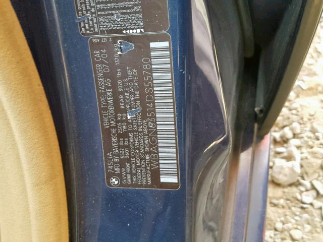 WBAGN63514DS55780 - 2004 BMW 745 LI BLUE photo 10