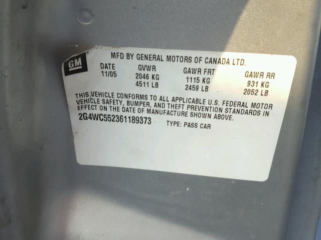 2G4WC552361189373 - 2006 BUICK LACROSSE C SILVER photo 10