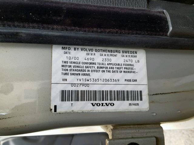 YV1SW53D512063369 - 2001 VOLVO V70 T5 TUR SILVER photo 10