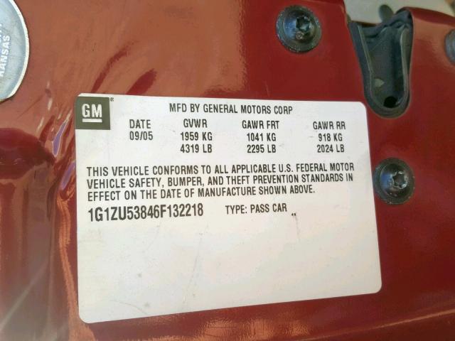 1G1ZU53846F132218 - 2006 CHEVROLET MALIBU LTZ წითელი ფოტო 10