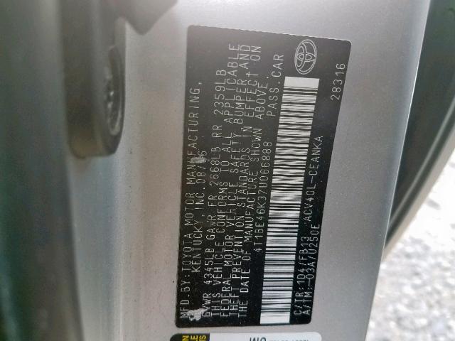 4T1BE46K37U066888 - 2007 TOYOTA CAMRY NEW SILVER photo 10