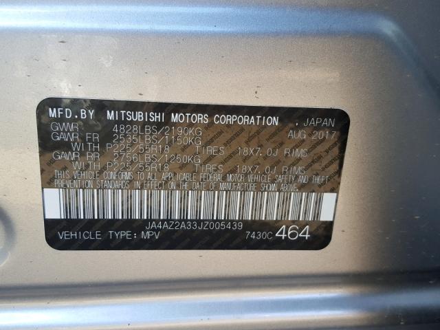 JA4AZ2A33JZ005439 - 2018 MITSUBISHI OUTLANDER SILVER photo 10