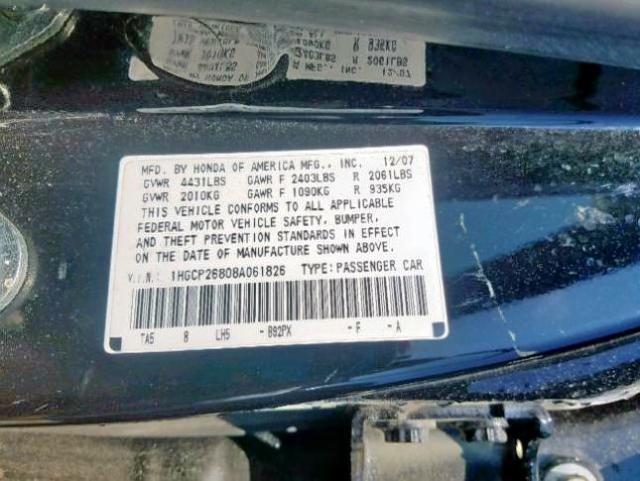 1HGCP26808A061826 - 2008 HONDA ACCORD EXL BLACK photo 10