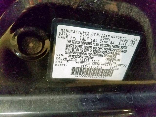 3N1CE2CP2EL371449 - 2014 NISSAN VERSA NOTE BLACK photo 10