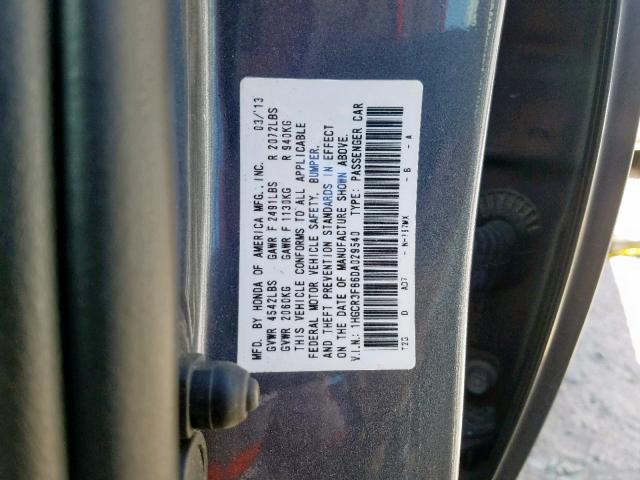 1HGCR3F86DA029540 - 2013 HONDA ACCORD EXL GRAY photo 10