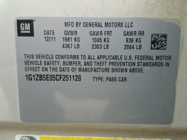 1G1ZB5E05CF251128 - 2012 CHEVROLET MALIBU LS 棕色 照片 10