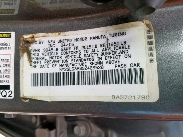 5Y2SL63835Z466528 - 2005 PONTIAC VIBE GRAY photo 10