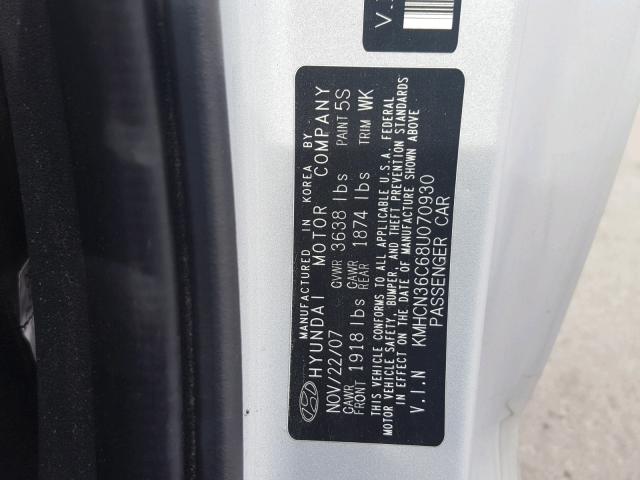 KMHCN36C68U070930 - 2008 HYUNDAI ACCENT SE GRAY photo 10