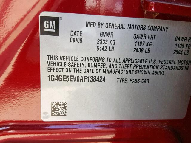 1G4GE5EV0AF138424 - 2010 BUICK LACROSSE C RED photo 10