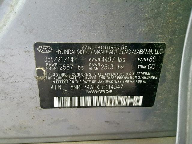 5NPE34AFXFH114347 - 2015 HYUNDAI SONATA SPO SILVER photo 10