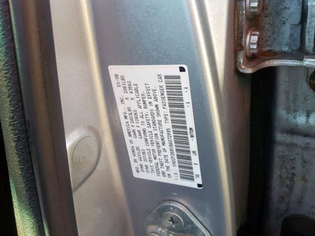 1HGCP26818A072995 - 2008 HONDA ACCORD EXL SILVER photo 10