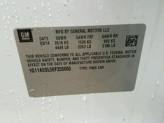 1G11A5SL5EF255665 - 2014 CHEVROLET MALIBU LS WHITE photo 10
