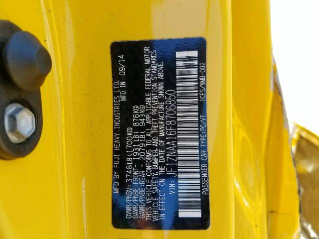 JF1ZNAA16F8706850 - 2015 TOYOTA SCION FR-S YELLOW photo 10