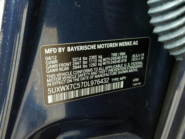 5UXWX7C57DL976432 - 2013 BMW X3 XDRIVE3 BLUE photo 10