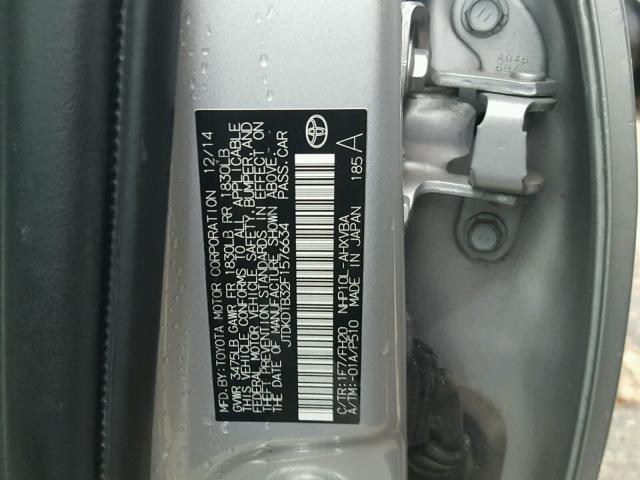 JTDKDTB32F1576634 - 2015 TOYOTA PRIUS C SILVER photo 10