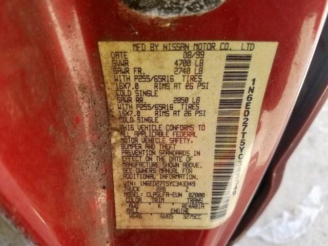 1N6ED27T5YC343349 - 2000 NISSAN FRONTIER C RED photo 10