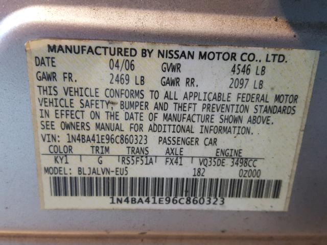 1N4BA41E96C860323 - 2006 NISSAN MAXIMA SE GRAY photo 10