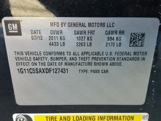 1G11C5SAXDF127431 - 2013 CHEVROLET MALIBU 1LT 蓝色 照片 10