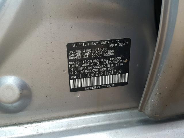 JF1SG66678H724726 - 2008 SUBARU FORESTER S Gümüş foto 10