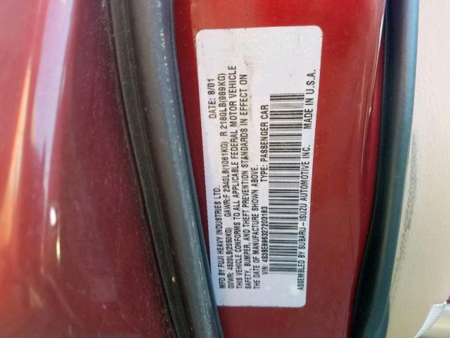 4S3BE896327203183 - 2002 SUBARU LEGACY OUT RED photo 10