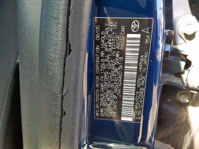 JTKKT624460136118 - 2006 TOYOTA SCION XA BLUE photo 10